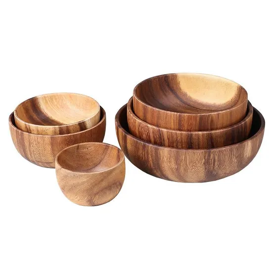 食品容器アカシア木製スープボウルフルーツ木製家庭用キッチンボウルカトラリー盆地フルーツボウルサラダボウル収納ウッドボウル